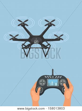 drone in blue sky managed by remote control, vector