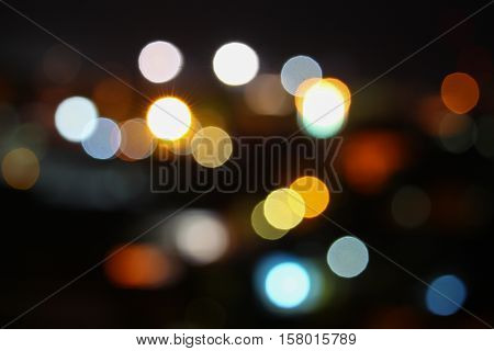 Abstract blurred bokeh in city colorfu beautiful in night top view with copy space