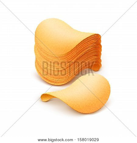 Vector  Stack of  Potato Crispy Chips Close up Isolated on White Background