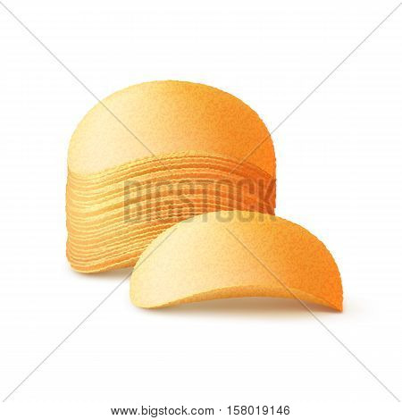 Vector  Stack of  Potato Crispy Chips Close up Isolated on White Background