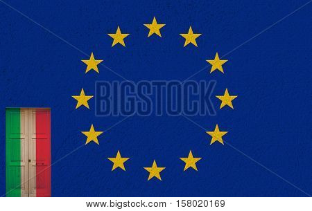 italian flag in a door and referendum yes (SI) or no (NO)