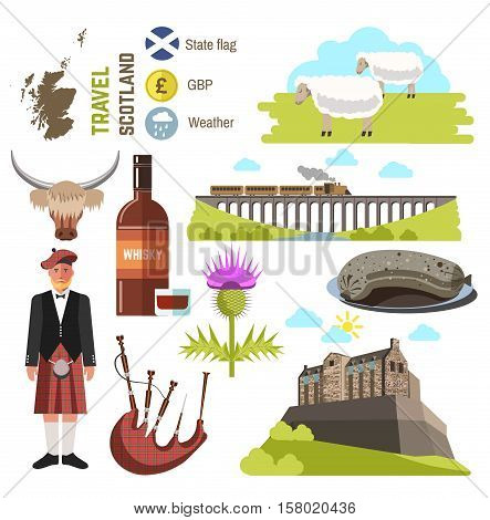 Scotland travel collection. Vector Illustration. Isolated on white.