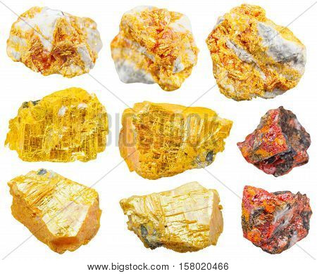 Set Of Various Orpiment Minerals Isolated