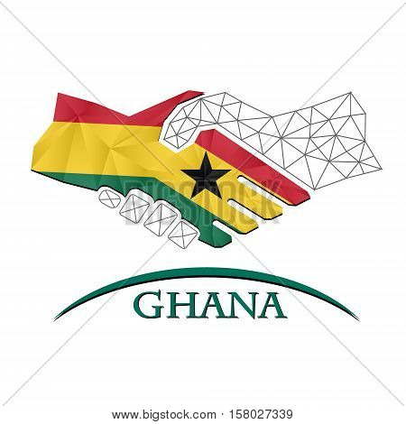 Handshake logo made from the flag of Ghana.