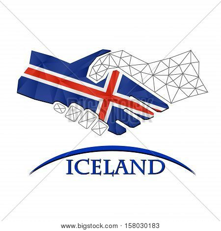 Handshake logo made from the flag of Iceland