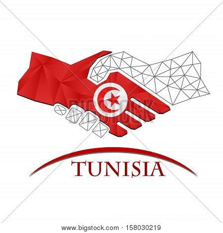 Handshake logo made from the flag of Tunisia.