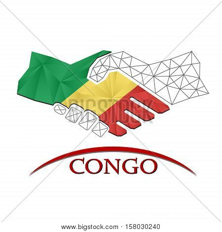 Handshake logo made from the flag of Congo.