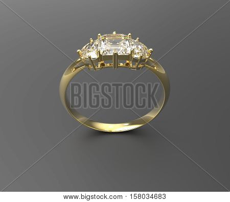 Golden wedding ring with diamonds.. Fashion jewelry. 3d digitally rendered illustration