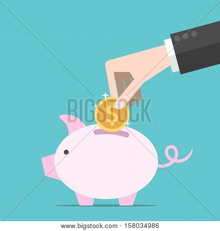 Hand, Coin, Piggy Bank