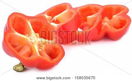natural red pepper slices on white background
