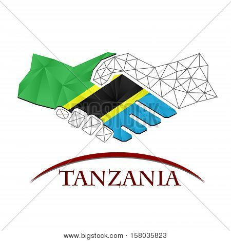 Handshake logo made from the flag of Tanzania.