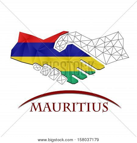 Handshake logo made from the flag of Mauritius.