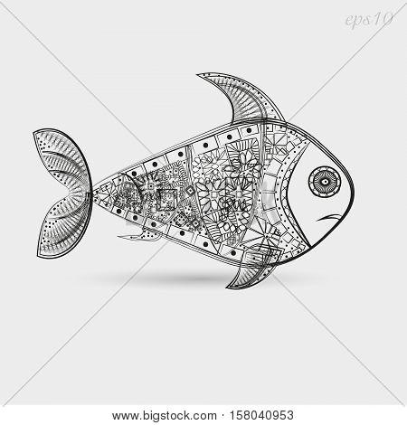 Fish pattern graphics
Drawing abstract author design pattern under water tattoo decoration on body painted leather logo sign store interweaving eye point line fin shadow eps10 vector illustration Stock
