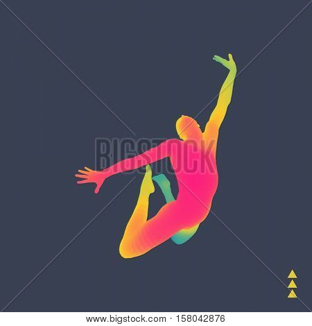 Jumping Man. 3D Model of Man. Human Body. Sport Symbol. Design Element for Business, Science and Technology. Vector Illustration. 