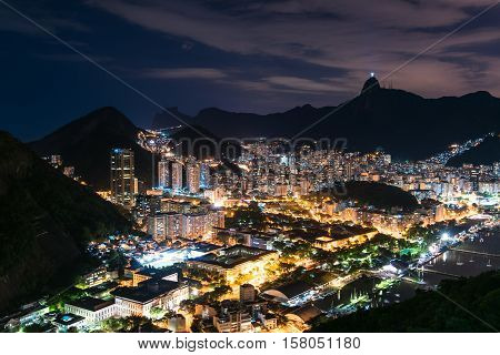 Night View of Botafogo in Rio de Janeiro from Urca Mountain