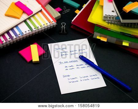 Learning New Language Writing Words Many Times On The Notebook; Spanish