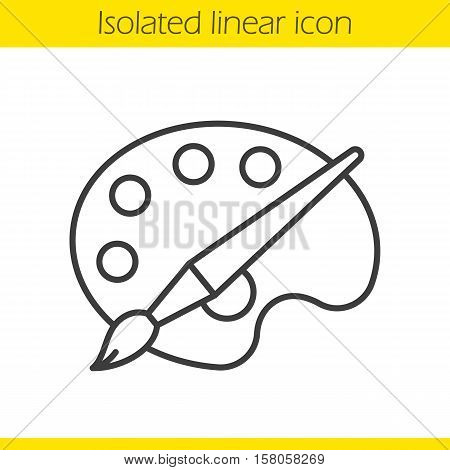 Palette with brush linear icon. Thin line illustration. Art logo. Contour symbol. Vector isolated outline drawing