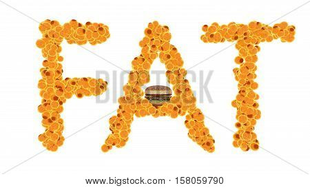 Fat cells concept. Word fat isolate on white background.