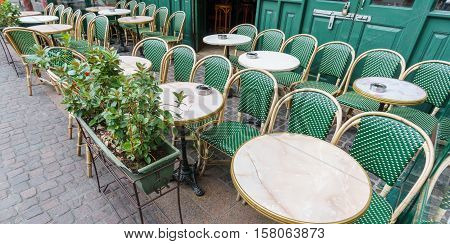 Wide angle view of typical Paris Cafe