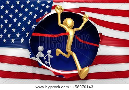 American Flag Concept With The Original 3D Character Illustration Runner Winning A Race