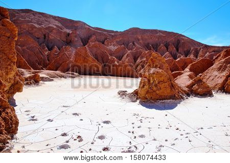 Long shot of the Valle de la Muerte or death valley close to San Pedro de Atacama in Chile South America