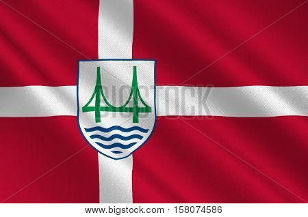 Flag of Slagelse is a municipality in Denmark in Zealand Region. 3d illustration