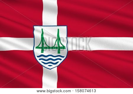 Flag of Slagelse is a municipality in Denmark in Zealand Region. 3d illustration