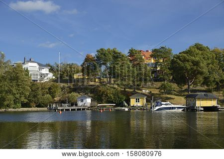 Harbor with blue sky in Nynashamn - Sweden.