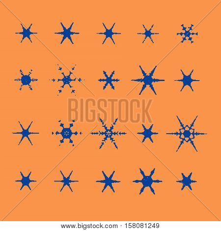 Vector Vintage Snowflake Set . 20 Original Snow Flakes For Christmas, New Year Decoration. Hand Draw