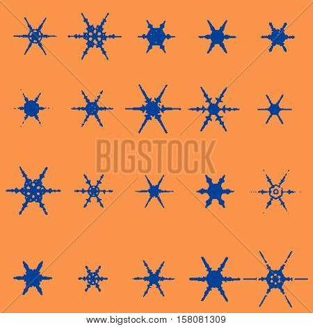 Vector Vintage Snowflake Set . 20 Original Snow Flakes For Christmas, New Year Decoration. Hand Draw