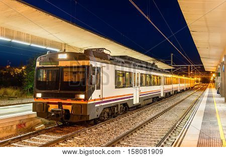 Regional train at Tudela de Navarra railway station in Spain