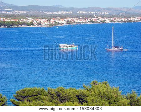Pine landscape of town of Vodice at the Adriatic coast of Croatia.