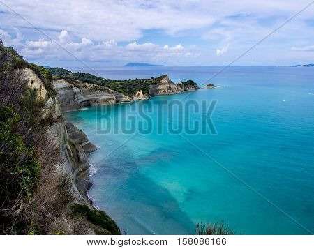 Drastis rock coastline on Corfu Greek island