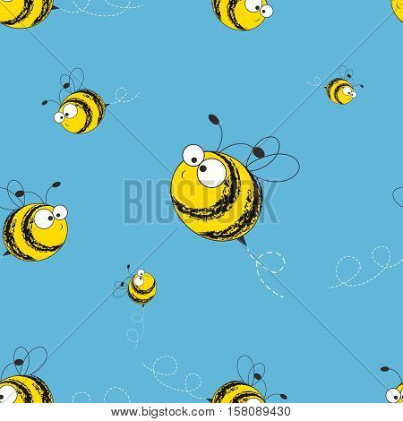 Bees seamless pattern. Vector illustration. Image of flying bees. Funny bees.