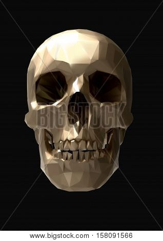 Low poly vector gold skull front view in 3D realistic lighting look