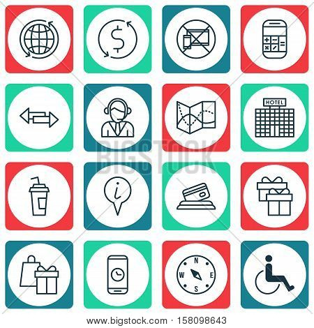 Set Of Travel Icons On Operator, Money Trasnfer And Hotel Construction Topics. Editable Vector Illus