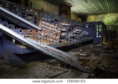 Destroyed control panel of Tkvarcheli power plant, Abkhazia, Georgia