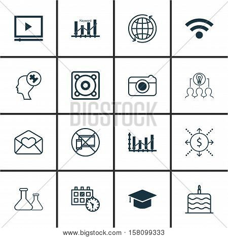 Set Of 16 Universal Editable Icons. Can Be Used For Web, Mobile And App Design. Includes Icons Such