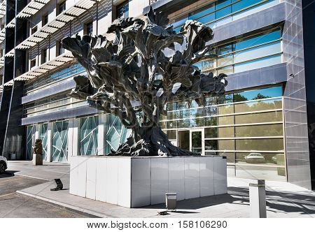 BAKU, AZERBEIJAN-OCT 3, 2016:Monument of tree near New city park in Baku on Oct 3,2016, capital of Azerbaijan. Europe.