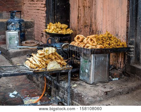Nepali fried food for sale on the street