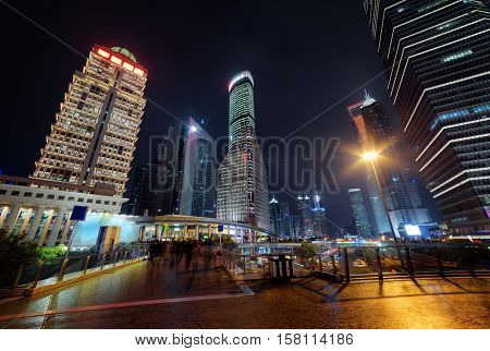 Modern View Of Skyscrapers On Century Avenue At Night, Shanghai