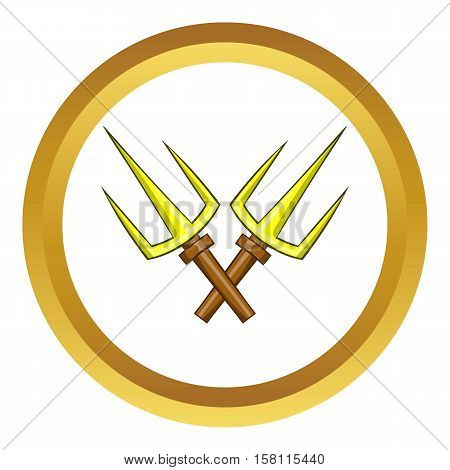 Sai ninja weapon vector icon in golden circle, cartoon style isolated on white background