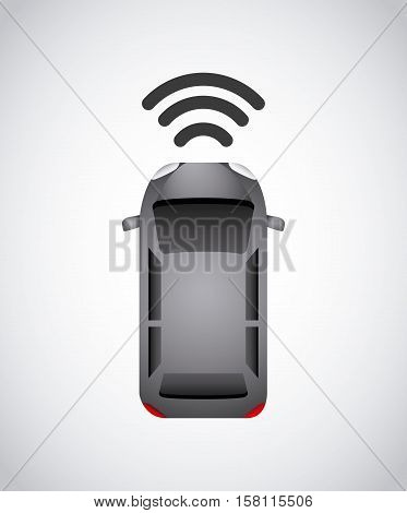 autonomous car vehicle with wireless waves  over white background. ecology,  smart and techonology concept. top view. vector illustration