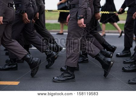 Group of Police walking in row, Official of Thailand.