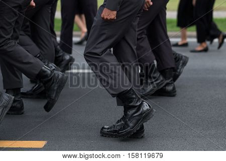 Group of Police walking in row, Official of Thailand.