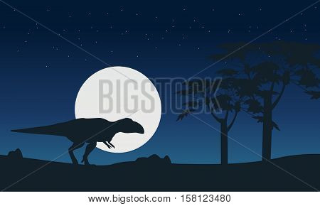 Mapusaurus on hill at night scenery silhouettes illustration