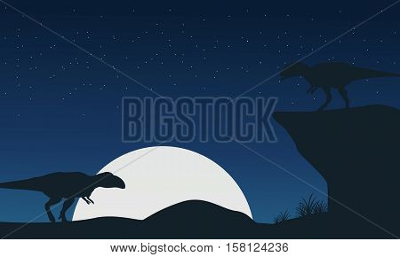 Landscape of mapusaurus dinosaur silhouettes vector illustration