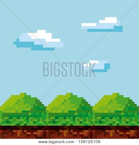 pixel landscape. Video game interface design. Colorful design. vector illustration
