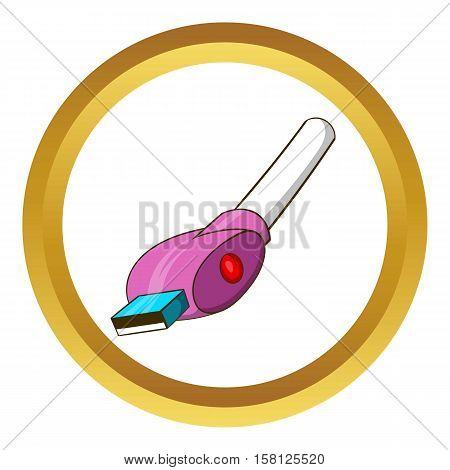 USB cable vector icon in golden circle, cartoon style isolated on white background