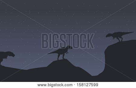 Silhouette of mapusaurus with tyrannosaurus scenery illustration